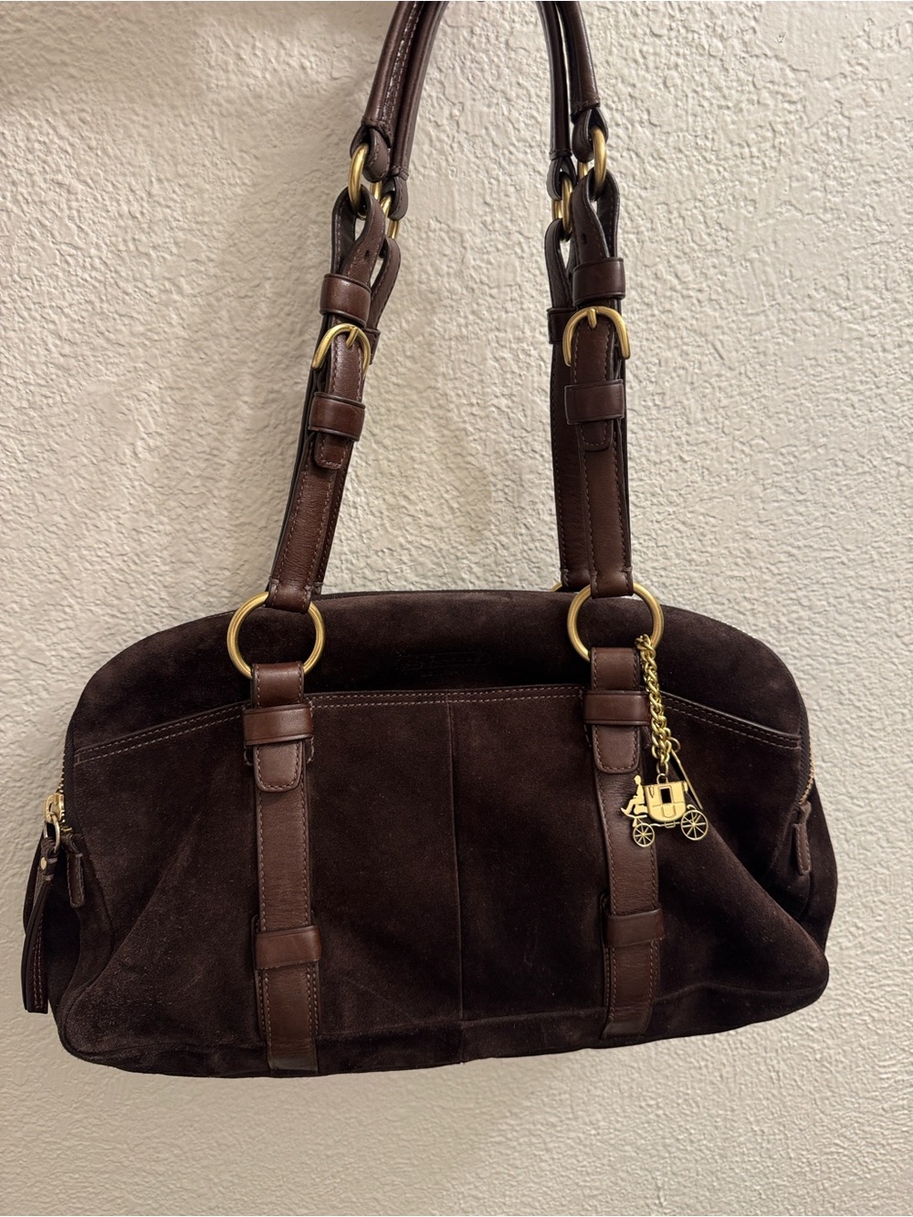 Dark Brown Suede COACH Shoulder Bag - Women Bags